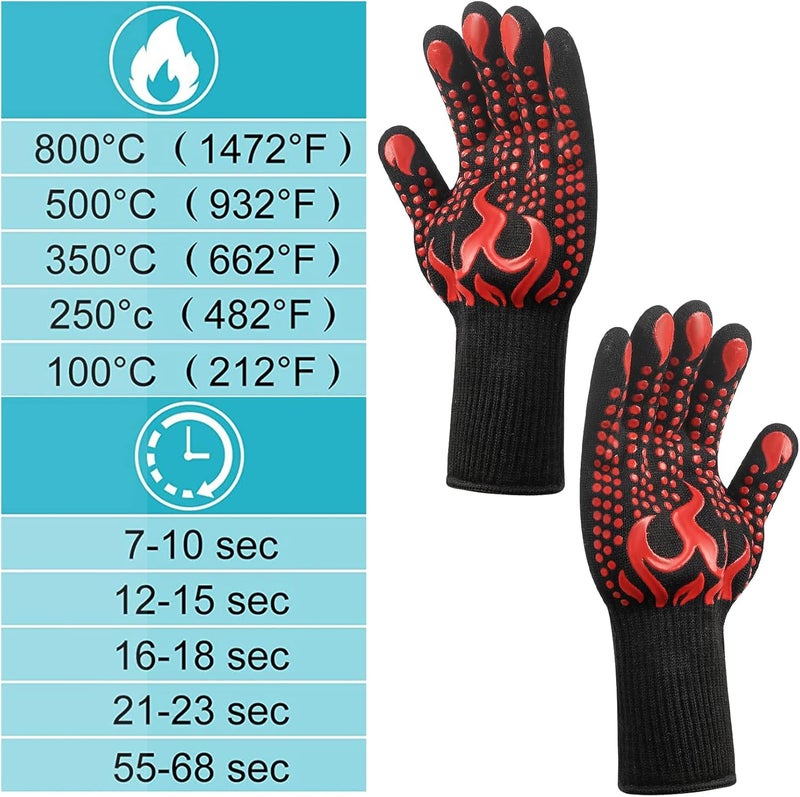 HexinYigjly 1 Pair/2 Pieces BBQ Gloves, Grilling Gloves, Heat Resistant Barbecue Oven Gloves, 1472°F/800°C Kitchen Fireproof Mitts Heat Proof for Grilling, Baking, Cooking, Welding Gloves Mitts - Red - Image 3